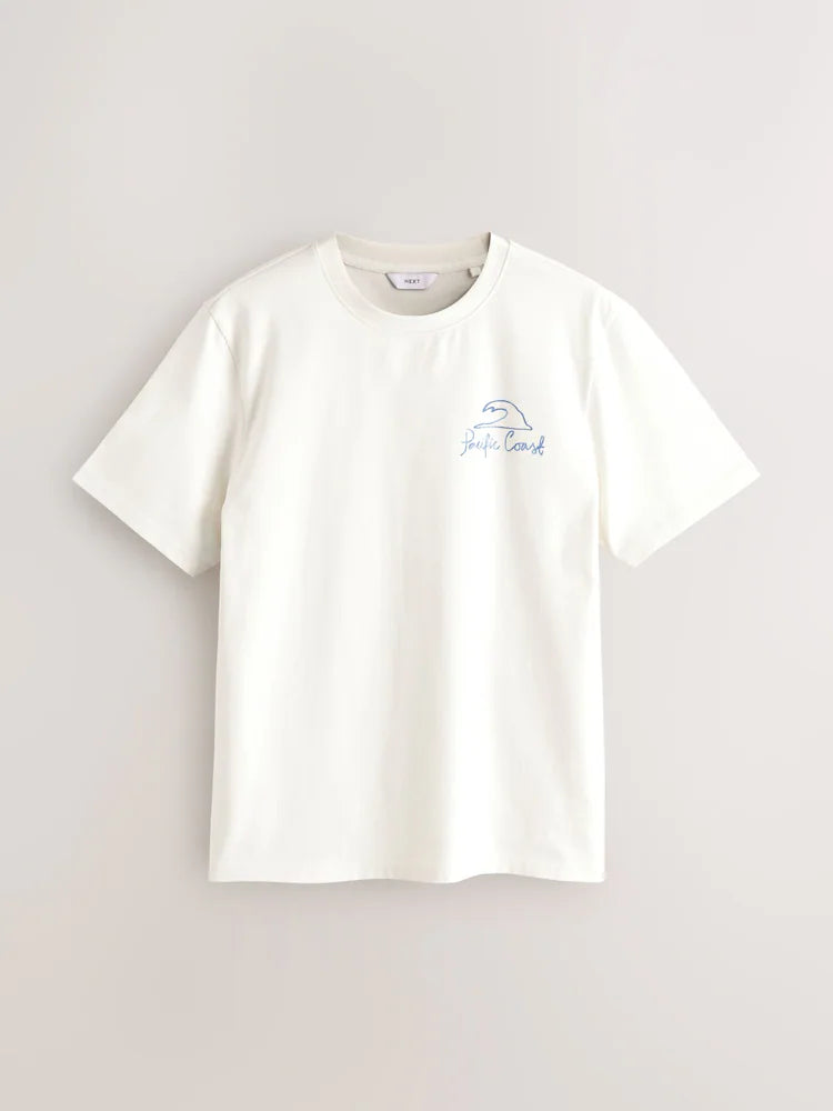 White Surf Regular VIntage Fit Graphic Print T-Shirt