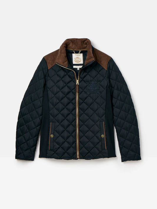 Joules Braemar Luxe Navy Blue Showerproof Diamond Quilted Coat
