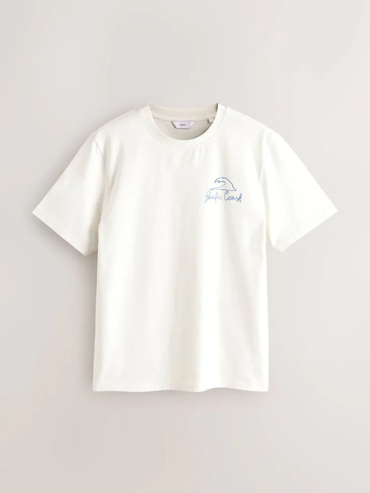White Surf Regular VIntage Fit Graphic Print T-Shirt