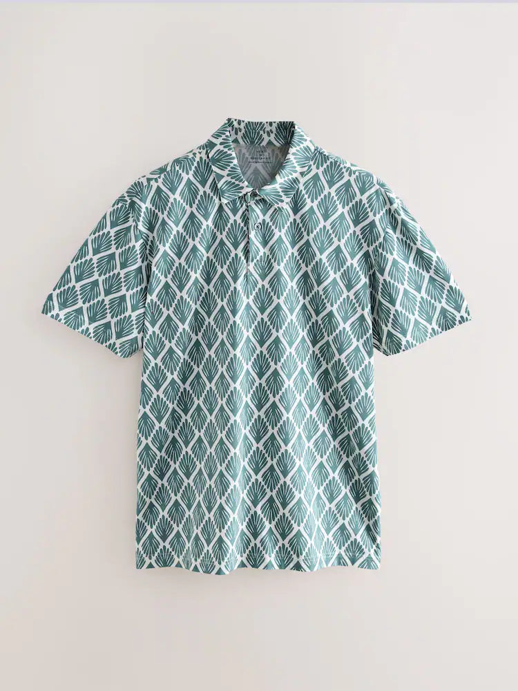 Dusky Stamp Pattern Vintage Fit Short Sleeve Jersey Polo Shirt