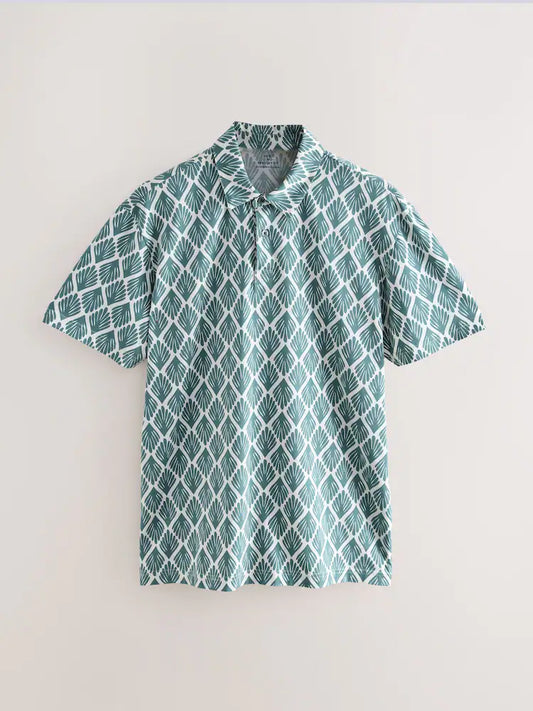 Dusky Stamp Pattern Vintage Fit Short Sleeve Jersey Polo Shirt