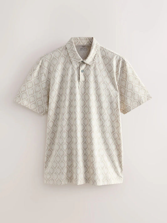 Dusky Stamp Pattern Vintage Fit Short Sleeve Jersey Polo Shirt
