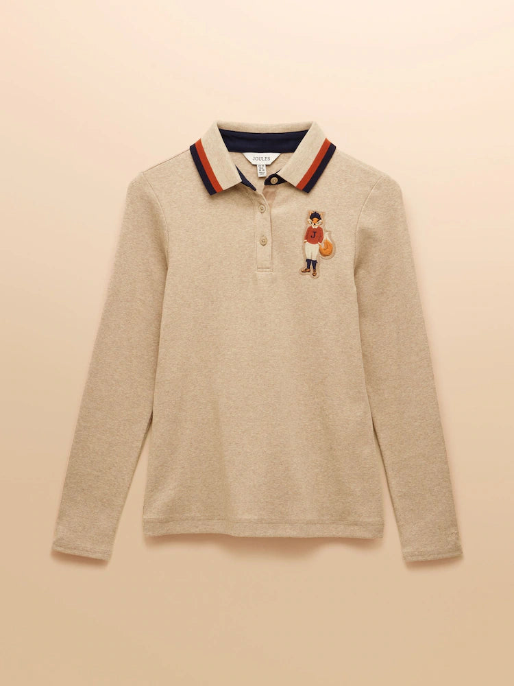 Joules Fairfield Neutral / Jonty Ribbed Long Sleeve Polo Shirt