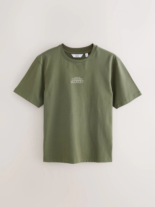 Green Relaxed Fit Vintage Print Heavyweight T-Shirt