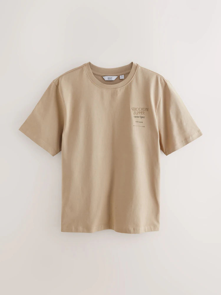 Neutral Stone Relaxed Fit Vintage Print Heavyweight T-Shirt