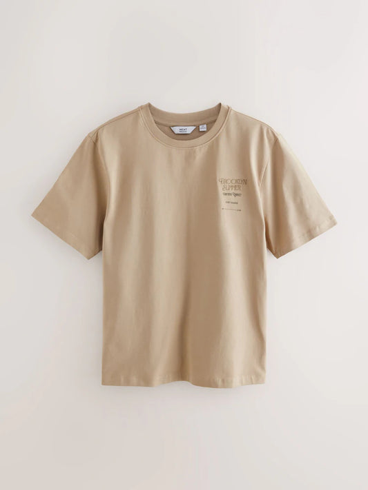 Neutral Stone Relaxed Fit Vintage Print Heavyweight T-Shirt