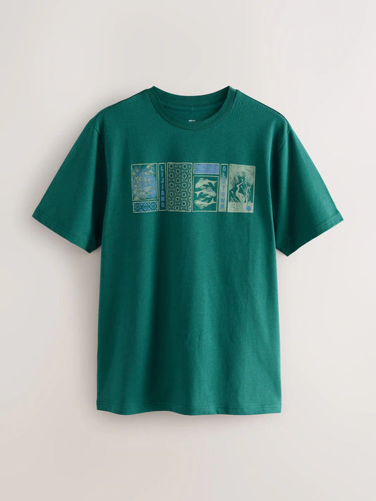 Green Regular Vintage Fit Graphic Print T-Shirt