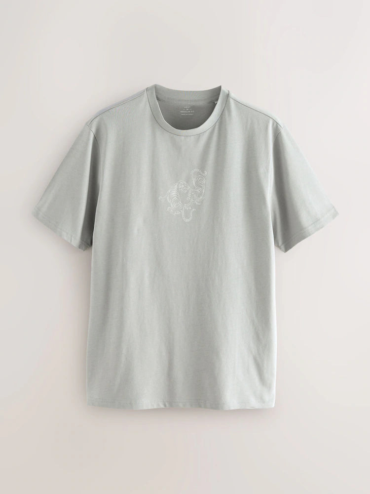 Blue Regular Vintage Fit Graphic Print T-Shirt